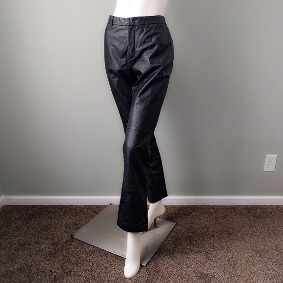 VTG Nine West Black Leather Flare Trousers 6 - Picture 2 of 5